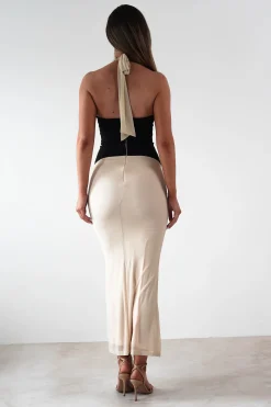 Addae Bodycon Mesh Maxi Dress | Beige/Black