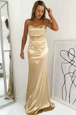 Addison Satin Gown | Gold