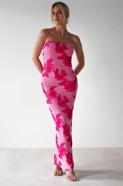 Adora Floral Mesh Maxi Dress | Pink