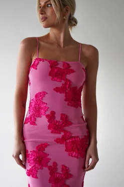 Adora Floral Mesh Maxi Dress | Pink