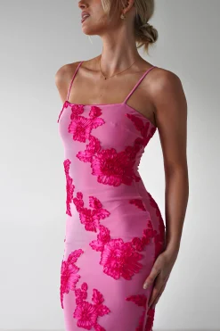 Adora Floral Mesh Maxi Dress | Pink