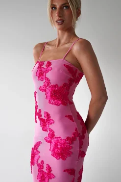 Adora Floral Mesh Maxi Dress | Pink