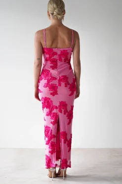 Adora Floral Mesh Maxi Dress | Pink