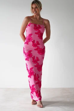 Adora Floral Mesh Maxi Dress | Pink