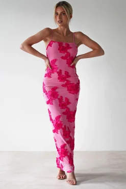 Adora Floral Mesh Maxi Dress | Pink