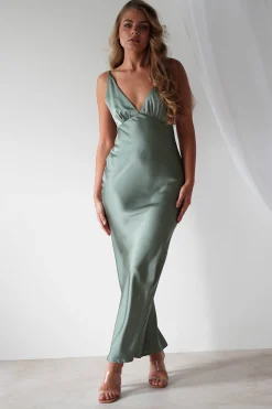 Aimie Soft Satin Maxi Dress | Olive