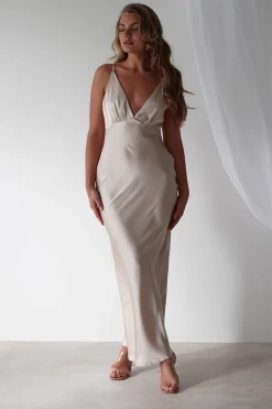 Aimie Soft Satin Maxi Dress | Champagne