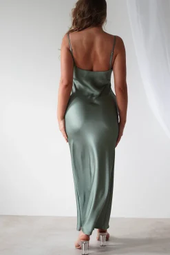 Aimie Soft Satin Maxi Dress | Olive