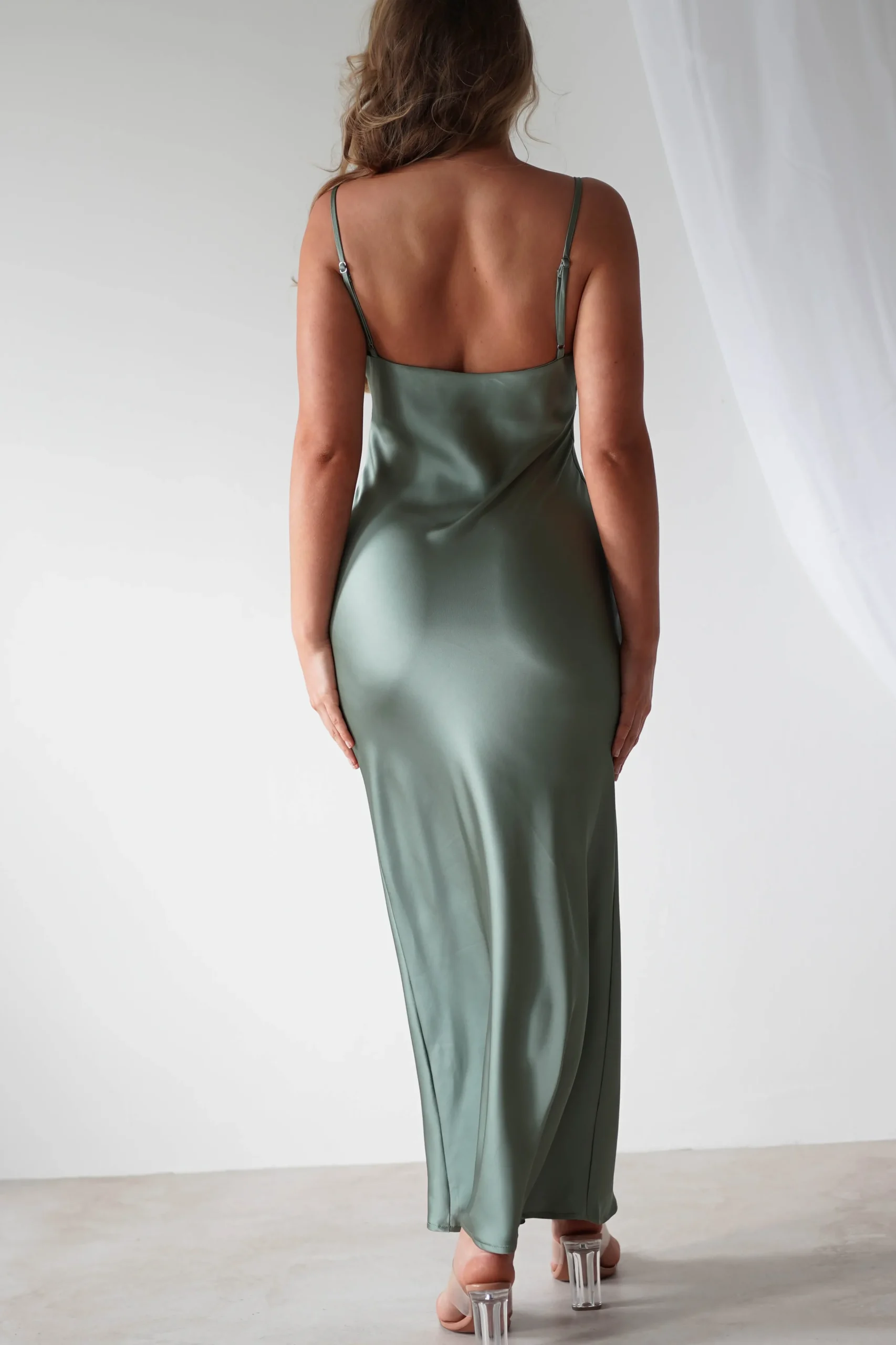 Aimie Soft Satin Maxi Dress | Olive