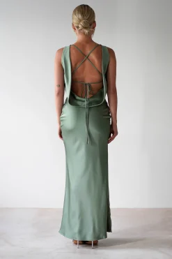 Alanna Soft Matte Satin Maxi Dress | Olive