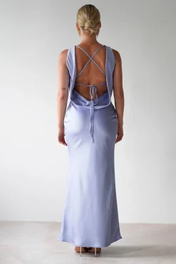 Alanna Soft Matte Satin Maxi Dress | Periwinkle Blue