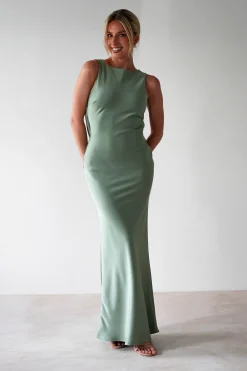 Alanna Soft Matte Satin Maxi Dress | Olive