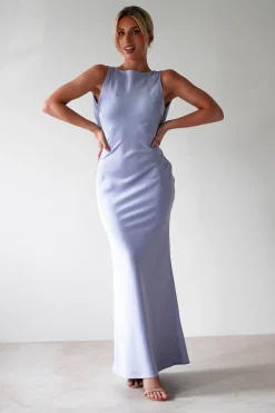 Alanna Soft Matte Satin Maxi Dress | Periwinkle Blue