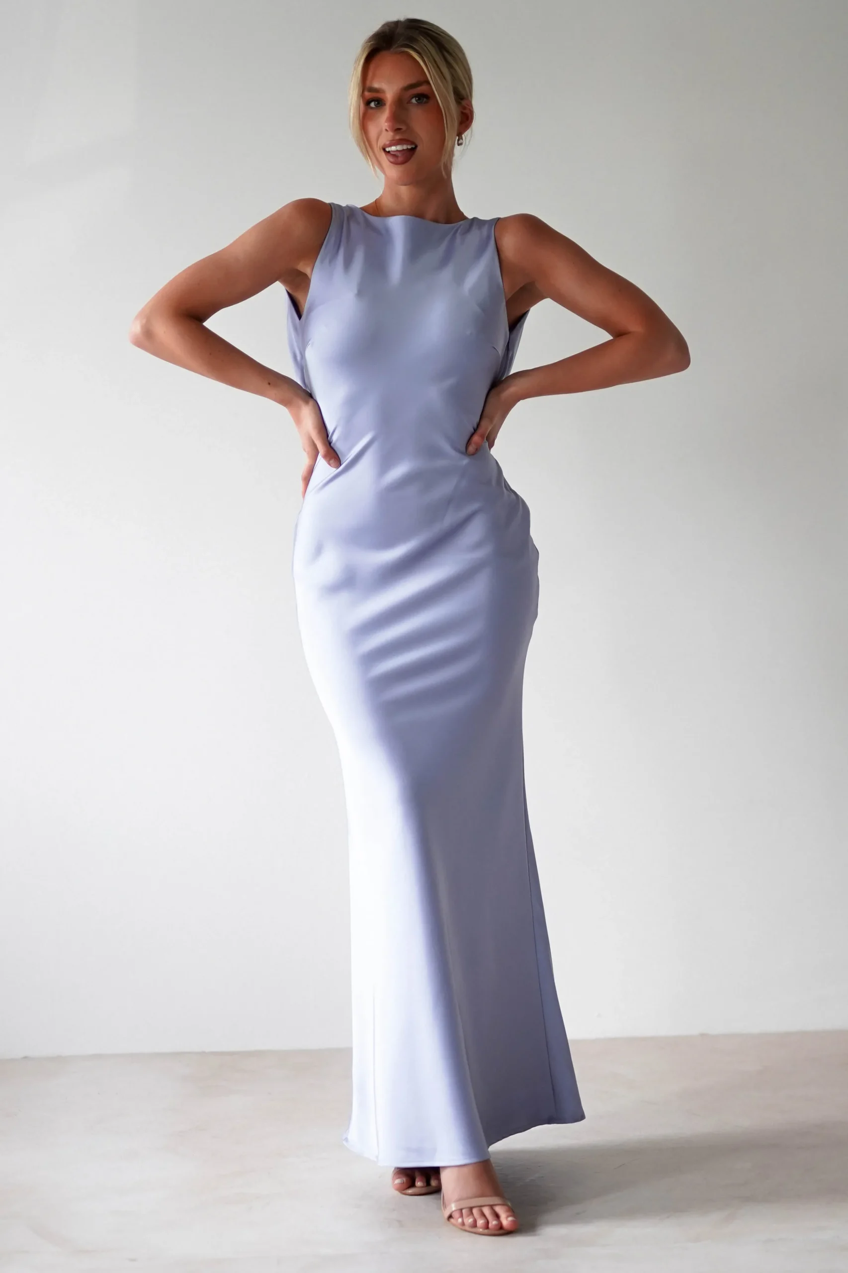 Alanna Soft Matte Satin Maxi Dress | Periwinkle Blue