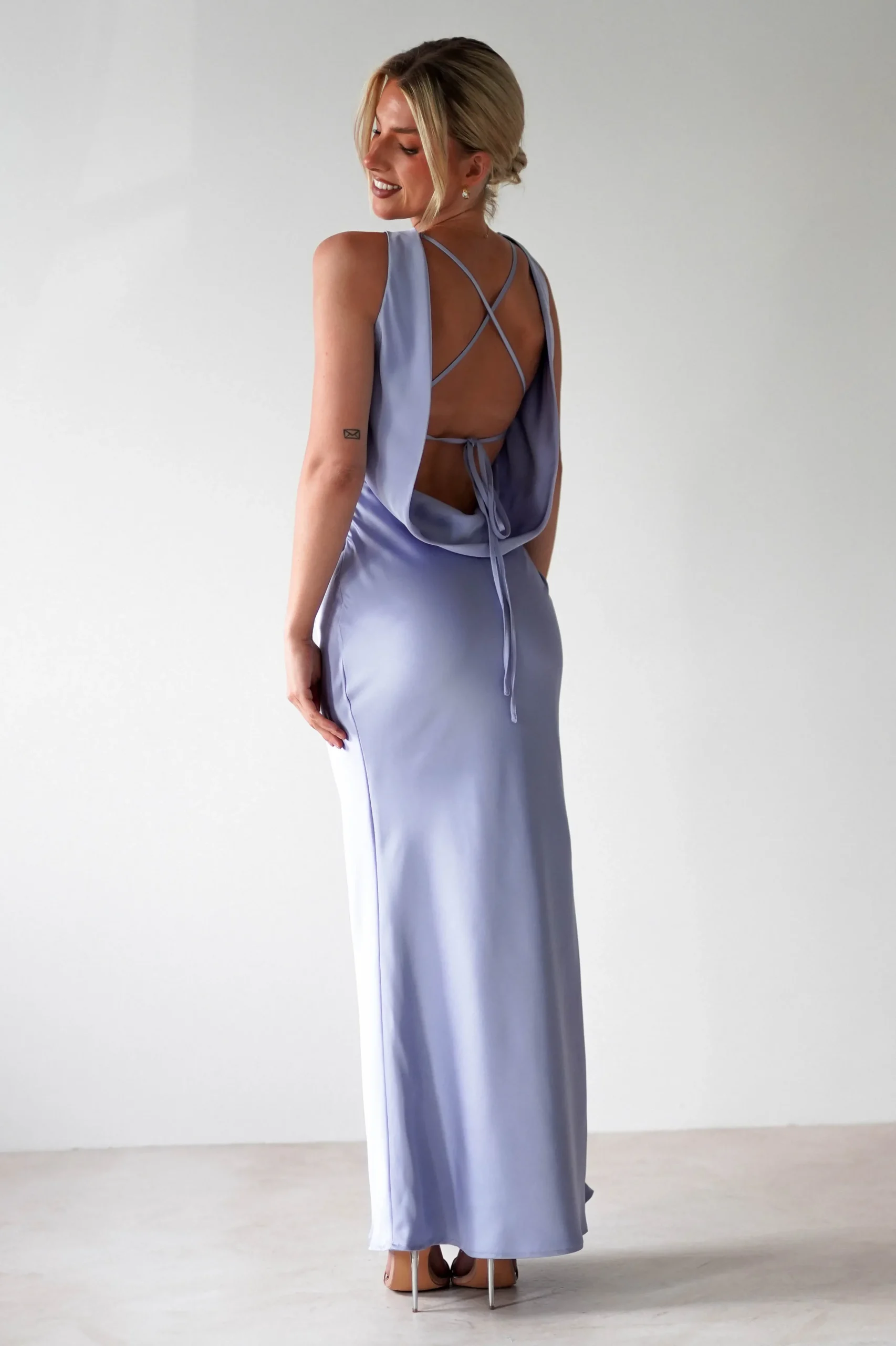 Alanna Soft Matte Satin Maxi Dress | Periwinkle Blue