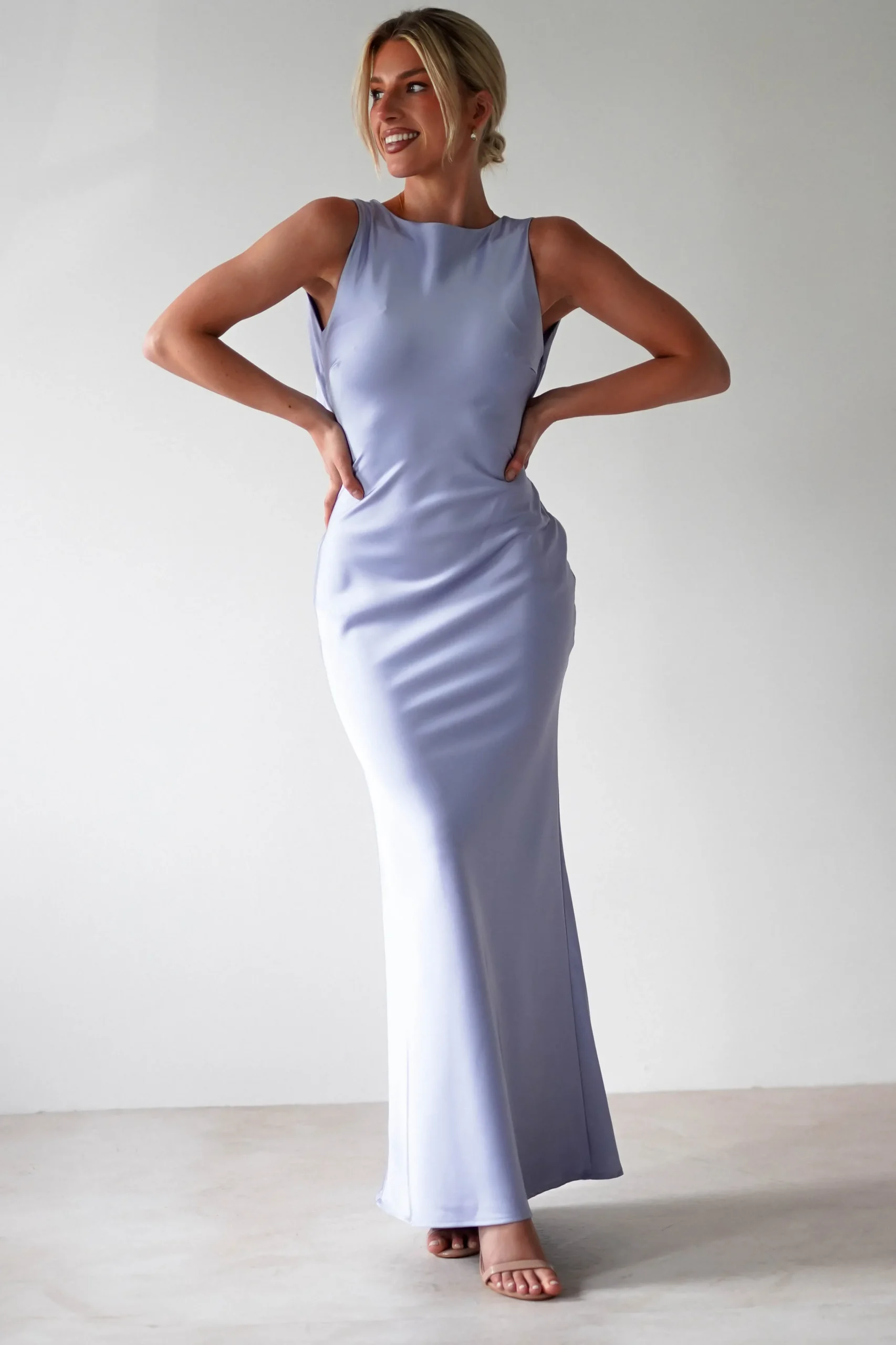 Alanna Soft Matte Satin Maxi Dress | Periwinkle Blue