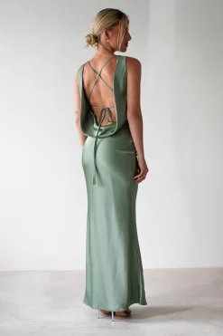 Alanna Soft Matte Satin Maxi Dress | Olive