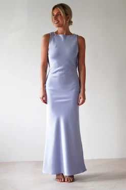 Alanna Soft Matte Satin Maxi Dress | Periwinkle Blue