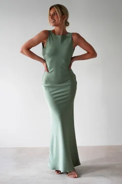 Alanna Soft Matte Satin Maxi Dress | Olive