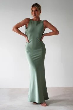 Alanna Soft Matte Satin Maxi Dress | Olive