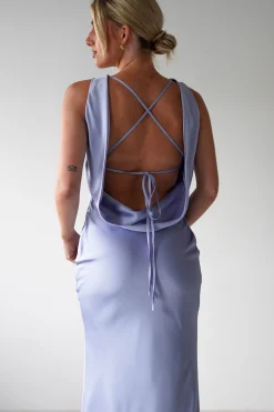 Alanna Soft Matte Satin Maxi Dress | Periwinkle Blue