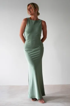Alanna Soft Matte Satin Maxi Dress | Olive