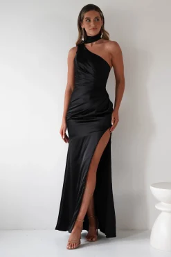 Aletta Soft Satin Maxi Gown | Black