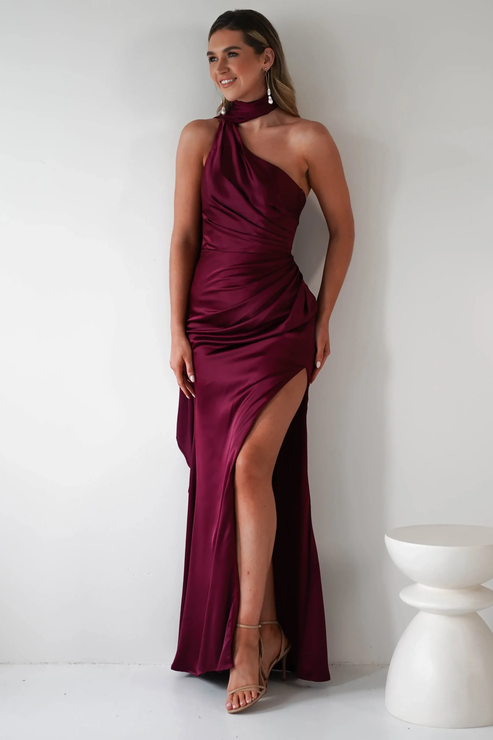 Aletta Soft Satin Maxi Gown | Dark Wine