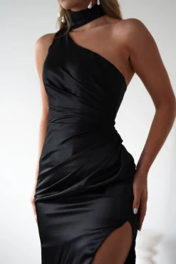 Aletta Soft Satin Maxi Gown | Black