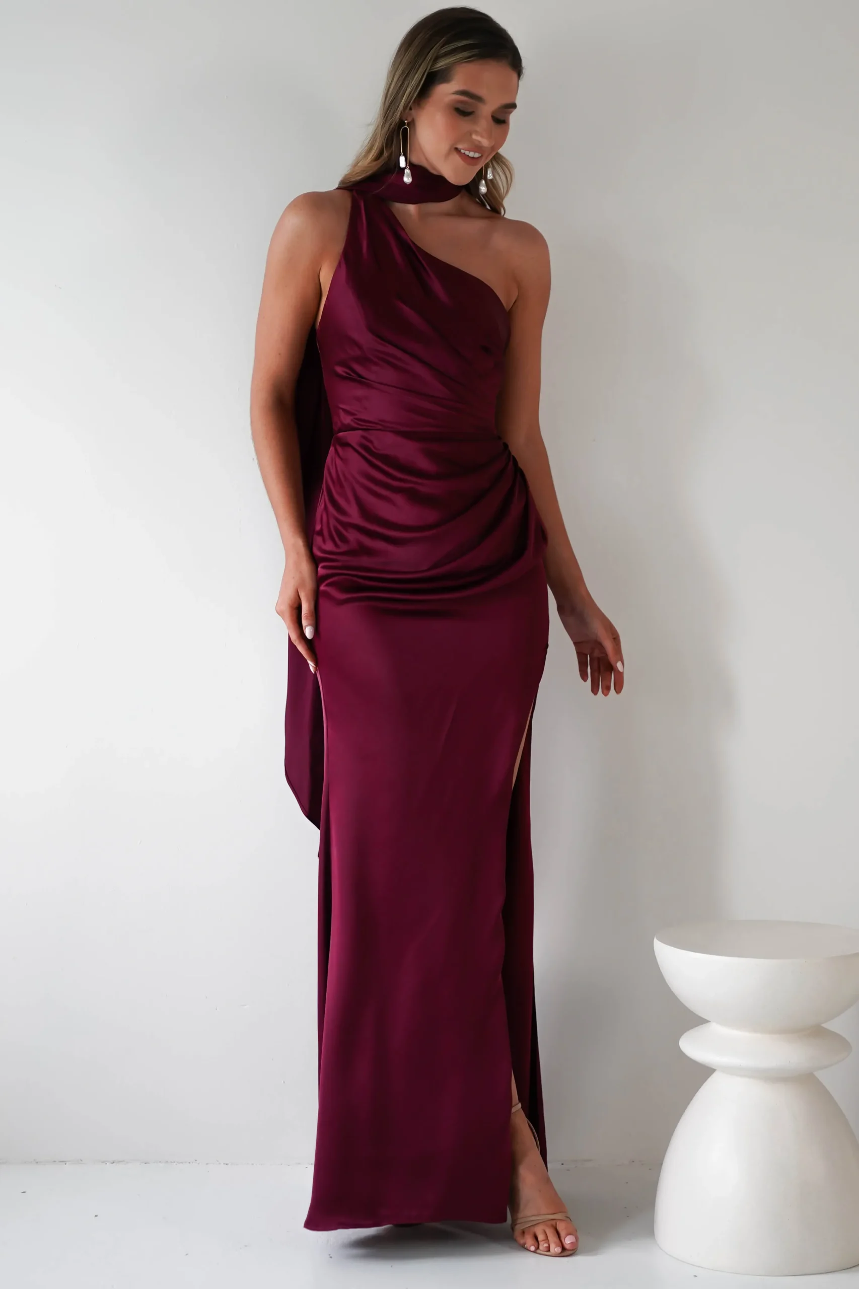Aletta Soft Satin Maxi Gown | Dark Wine