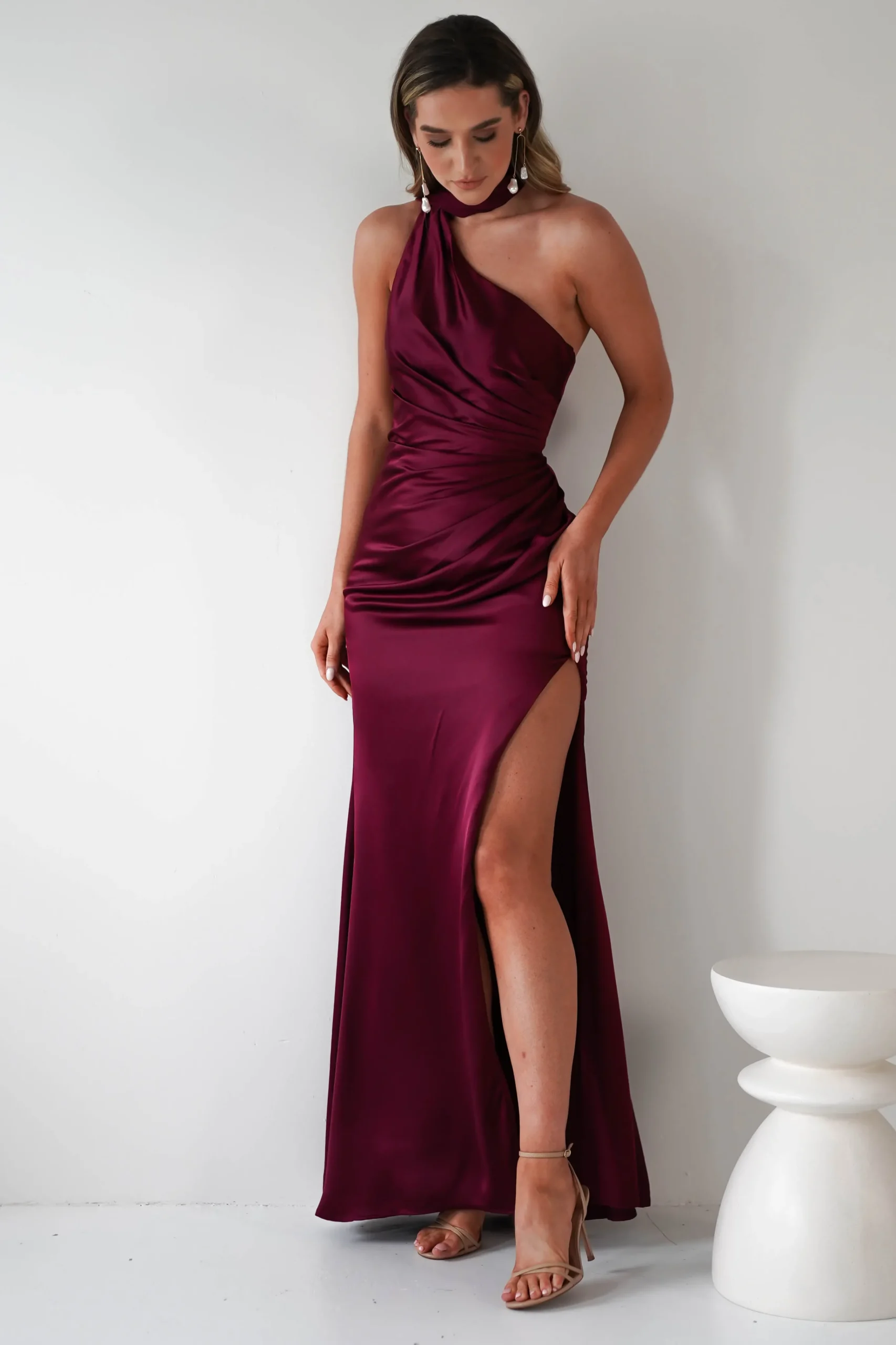 Aletta Soft Satin Maxi Gown | Dark Wine
