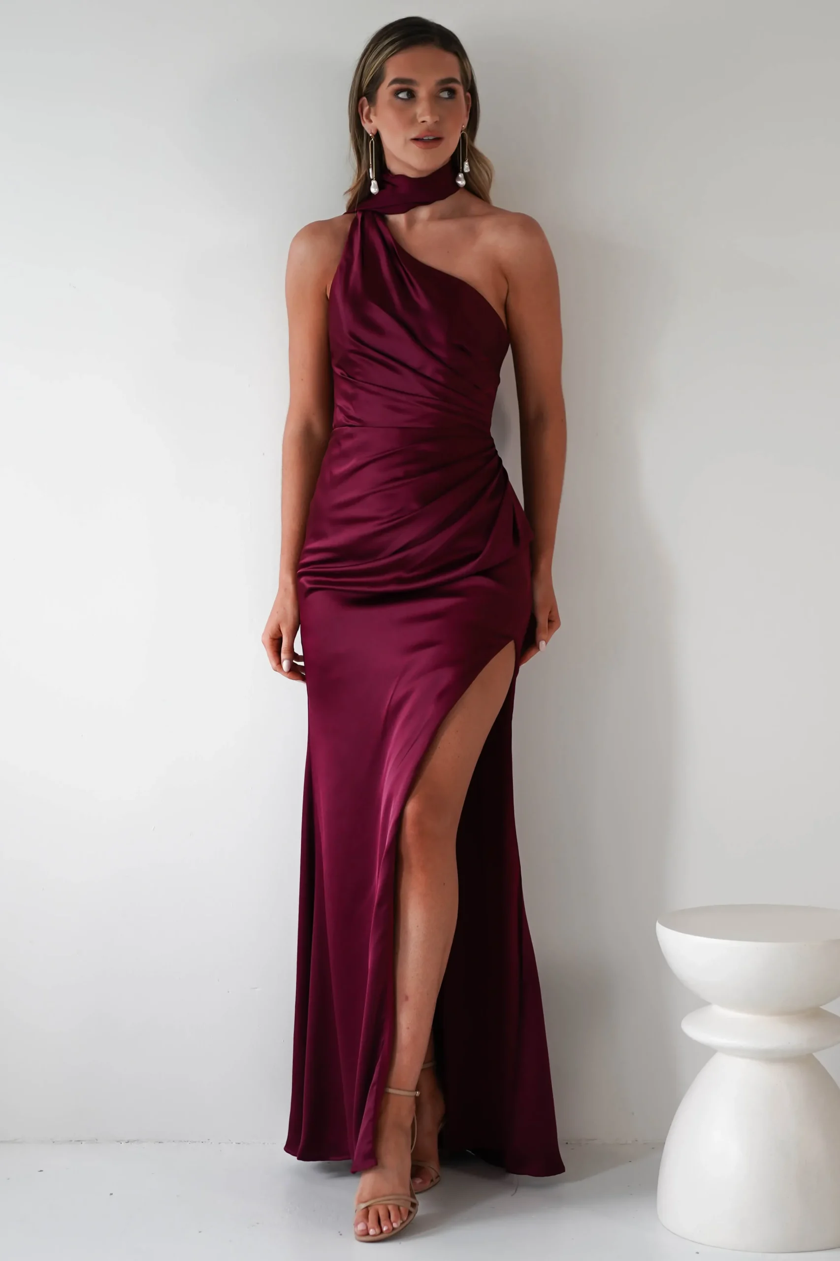 Aletta Soft Satin Maxi Gown | Dark Wine