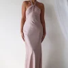 Alice Satin Halterneck Gown | Rose