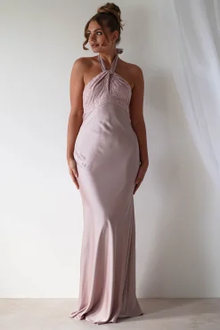 Alice Satin Halterneck Gown | Rose