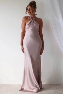 Alice Satin Halterneck Gown | Rose