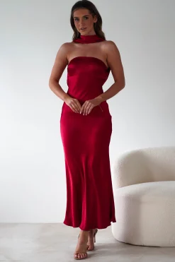 Alice Soft Satin Maxi Dress | Dark Red