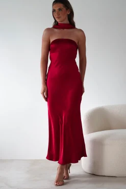 Alice Soft Satin Maxi Dress | Dark Red