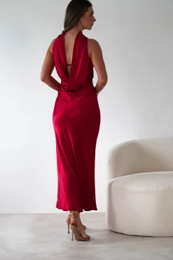 Alice Soft Satin Maxi Dress | Dark Red