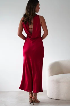 Alice Soft Satin Maxi Dress | Dark Red
