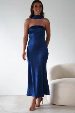 Alice Soft Satin Maxi Dress | Navy