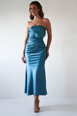 Allegra Gathered Midaxi Dress | Robin Blue