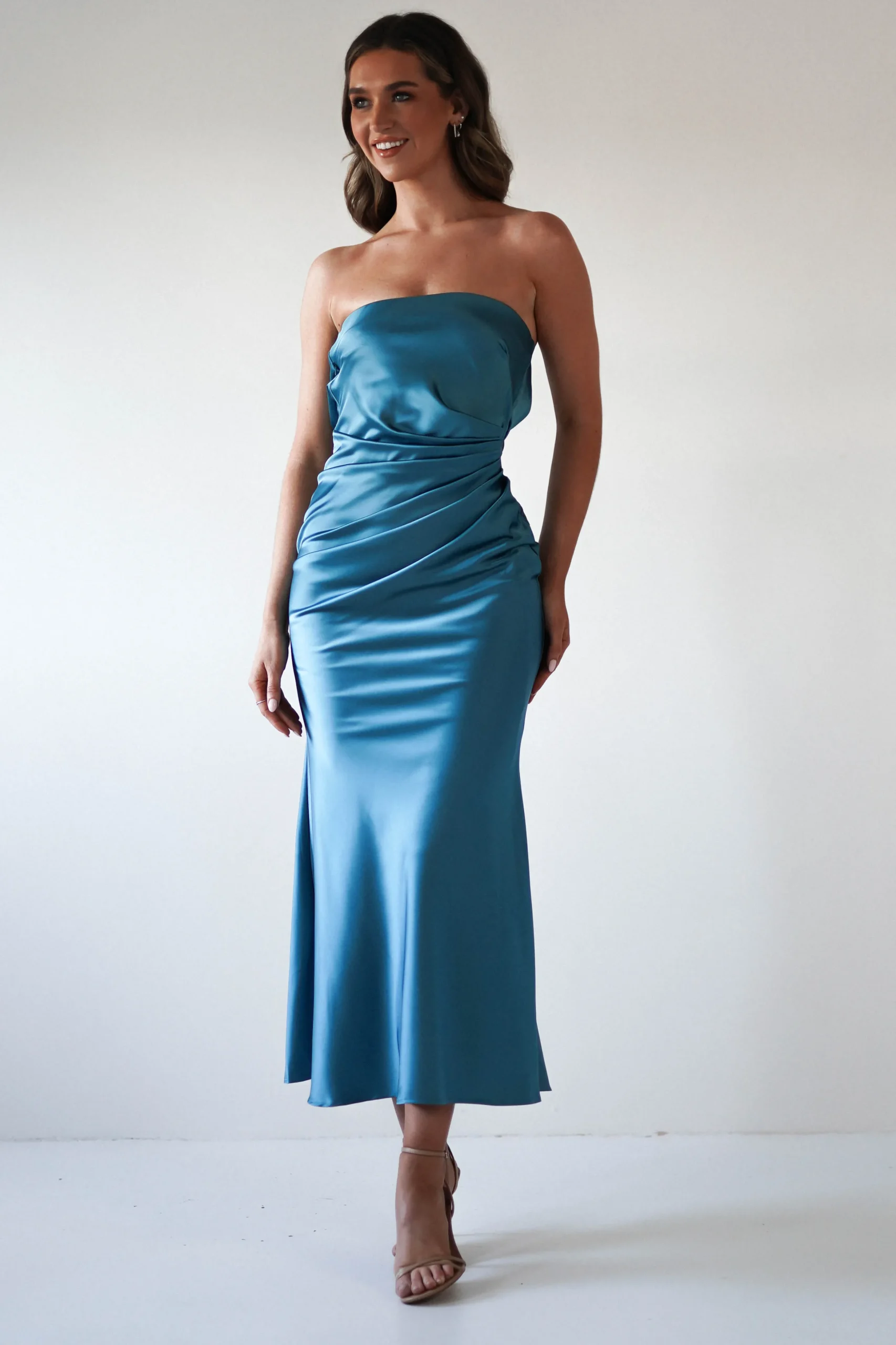 Allegra Gathered Midaxi Dress | Robin Blue