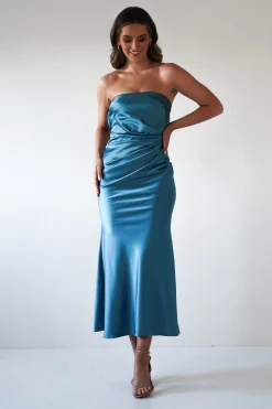 Allegra Gathered Midaxi Dress | Robin Blue
