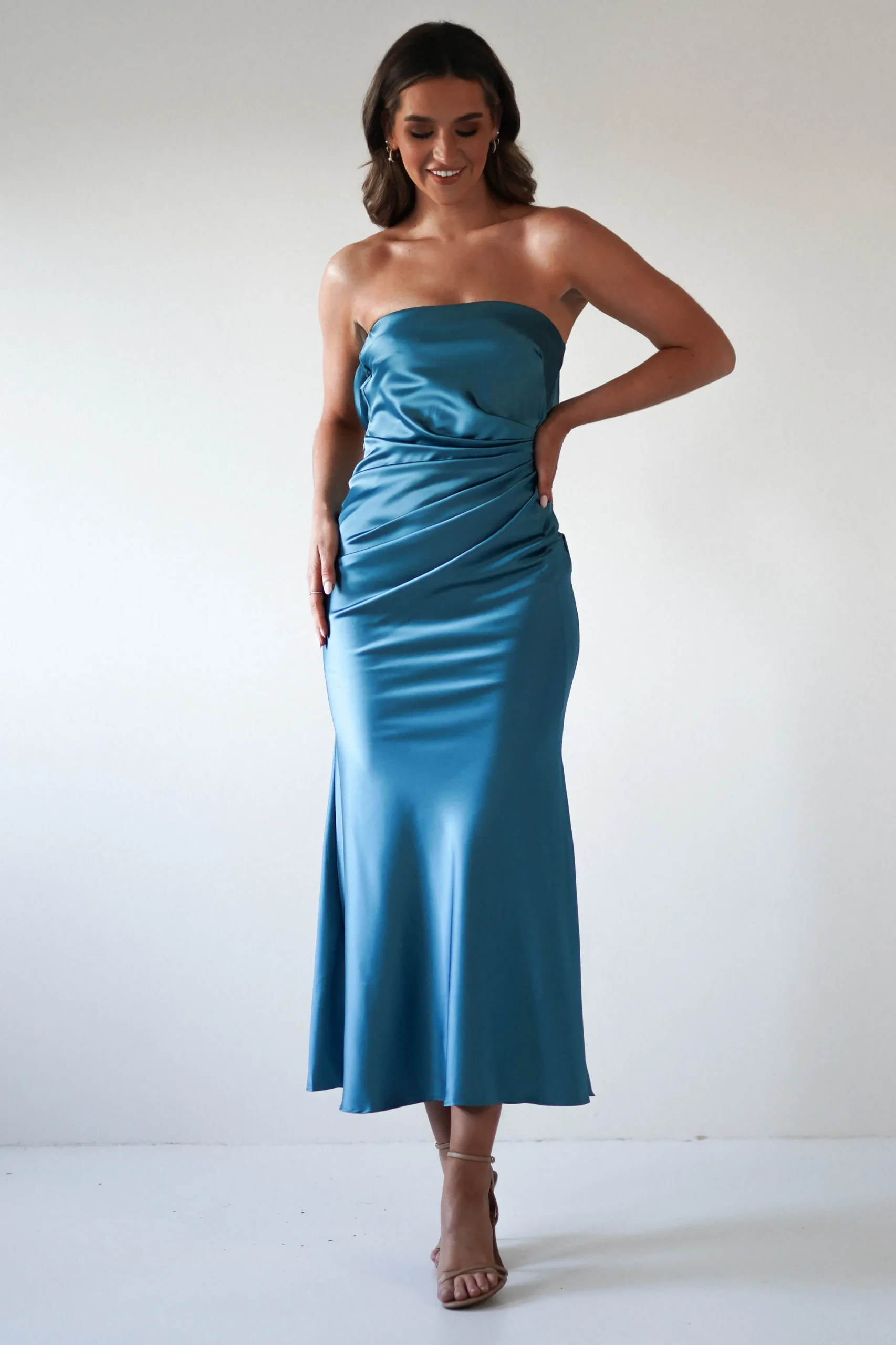 Allegra Gathered Midaxi Dress | Robin Blue