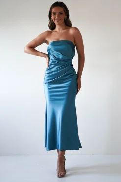 Allegra Gathered Midaxi Dress | Robin Blue