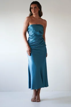 Allegra Gathered Midaxi Dress | Robin Blue