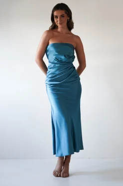 Allegra Gathered Midaxi Dress | Robin Blue