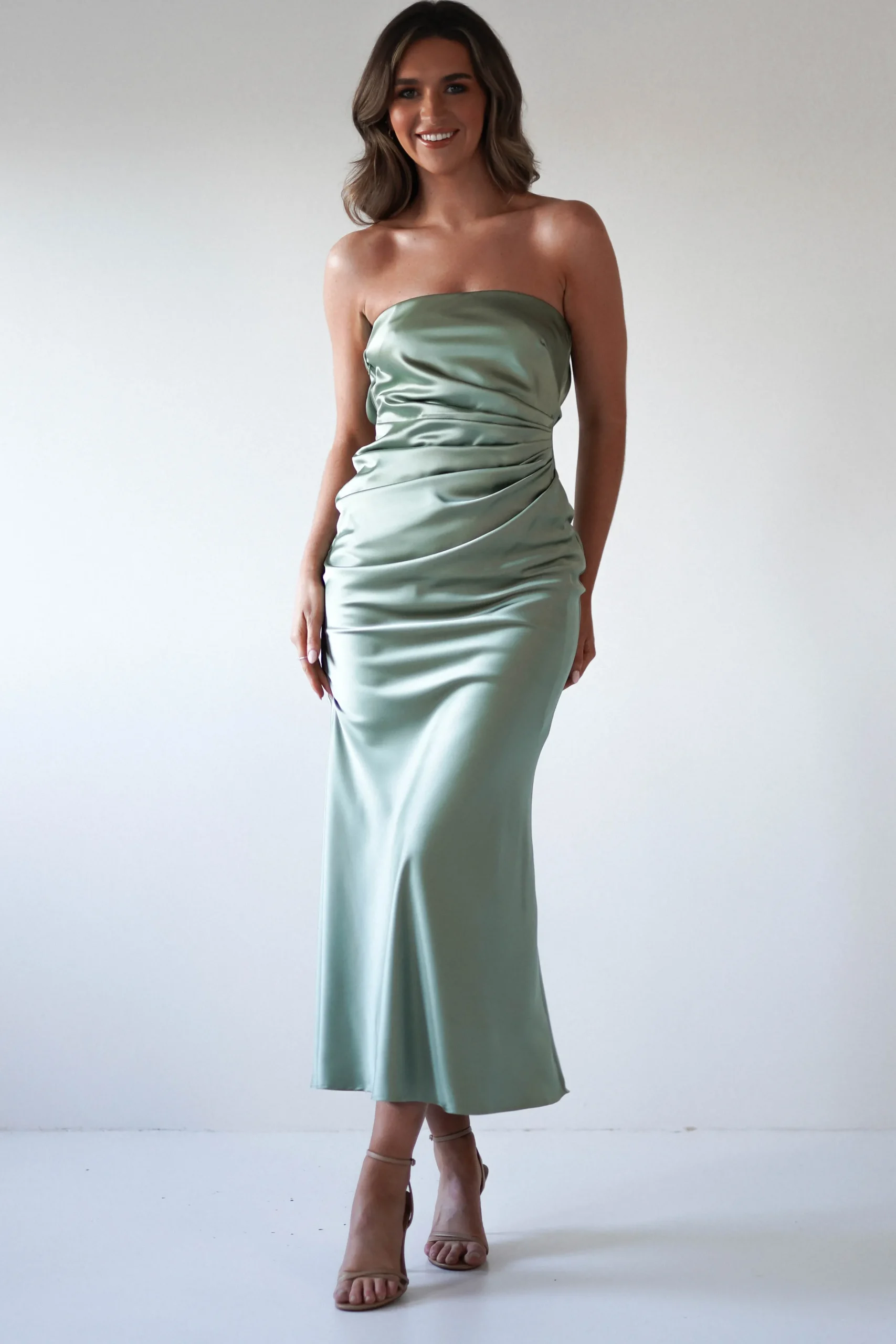 Allegra Gathered Midaxi Dress | Sage