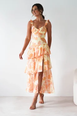 Allie Ruffle Floral Maxi Dress | Yellow/Peach