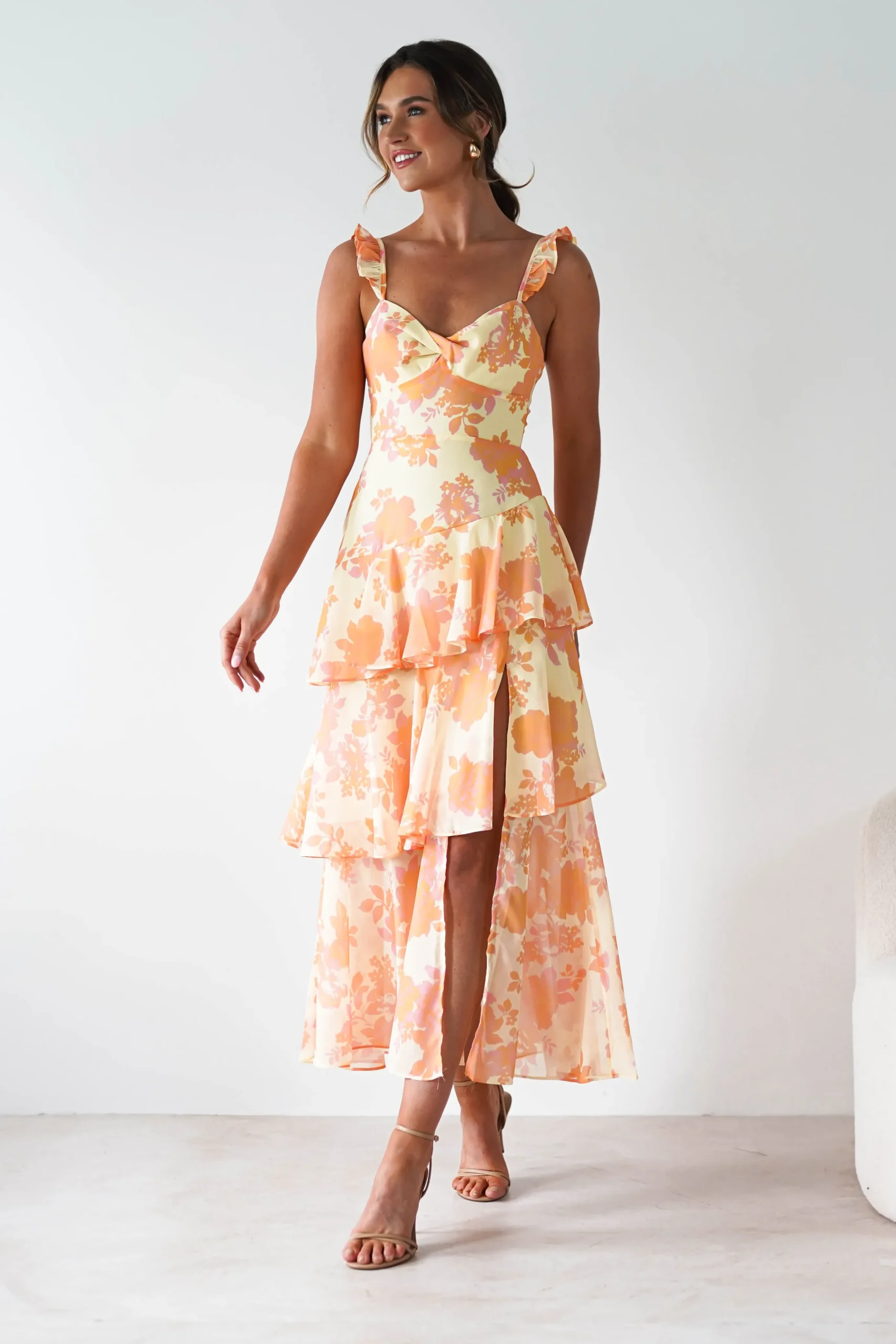 Allie Ruffle Floral Maxi Dress | Yellow/Peach